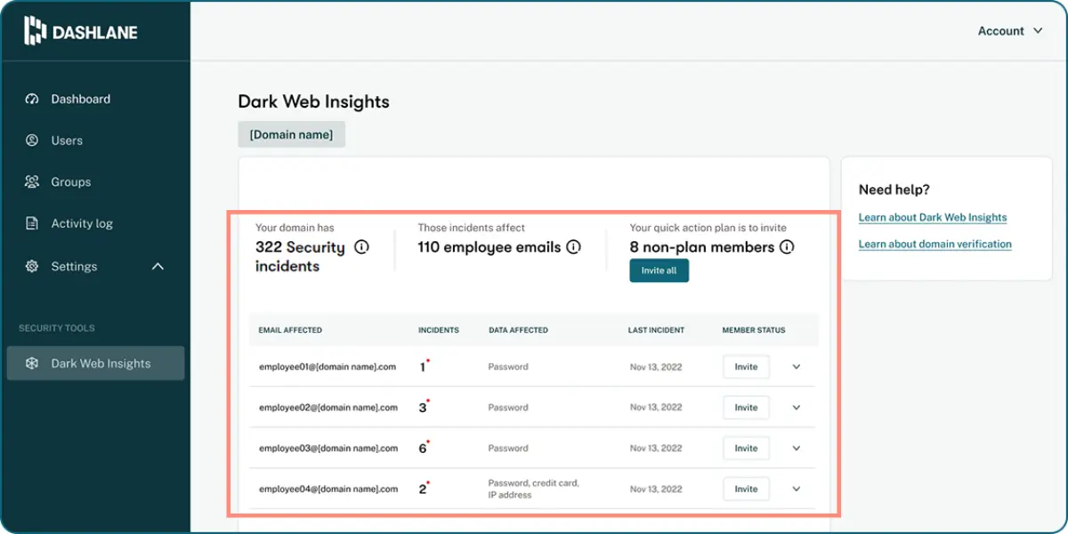 Dashlane Darkweb scan 